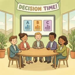 Ministers reviewing clear scenario options on a screen